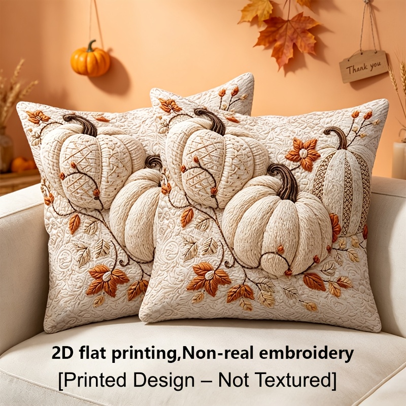 TEMU Printed Design Not Textured 2pcs Autumn Pumpkin Pattern Decorative Pillow Covers, 18x18 Inches, Pumpkin And Vine Design Pillow Covers, Soft And