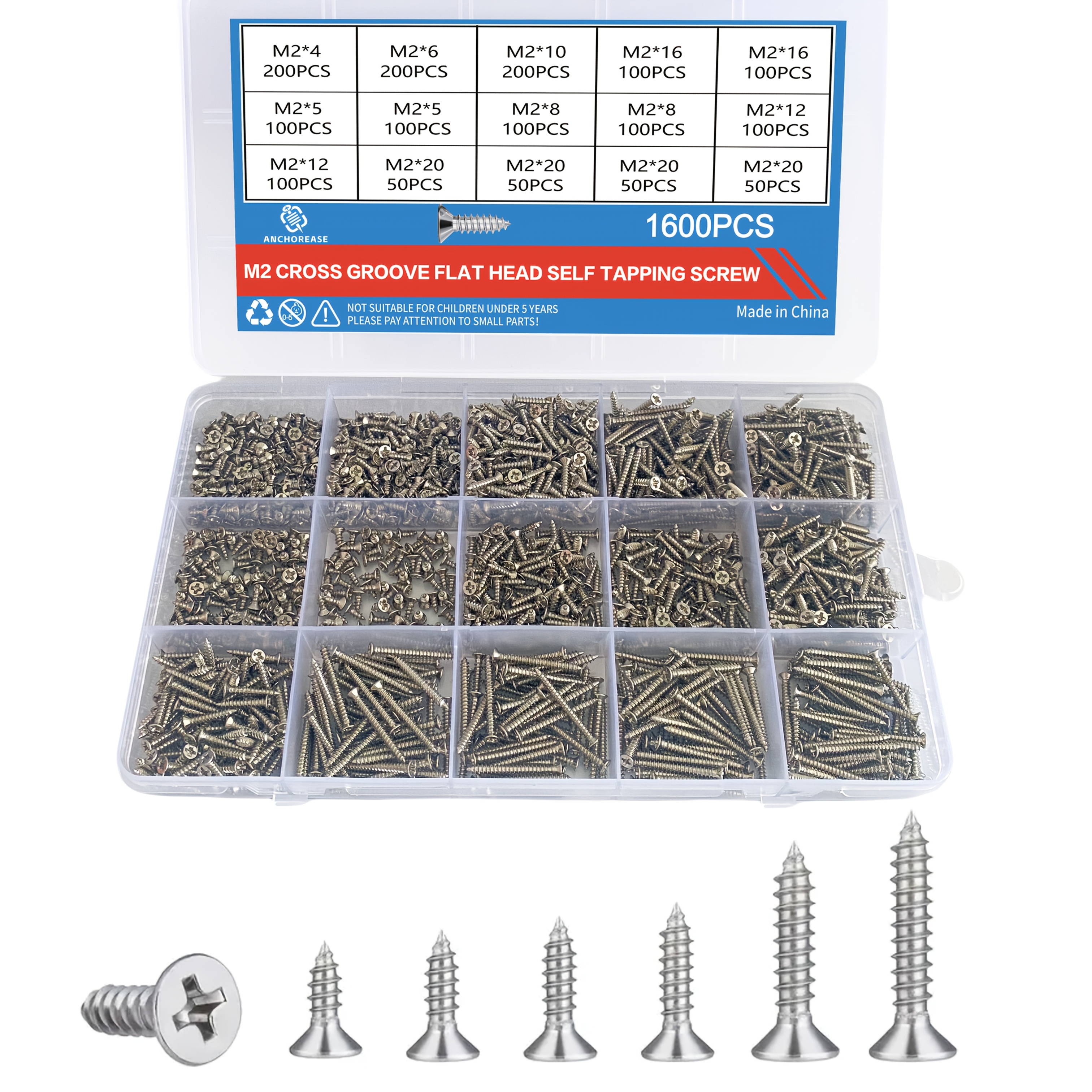 Image of 1600pcs M2 Mini Screws Suitable For Woodworking & Diy Projects - Nickel-coated Self-tapping Screws With , Right-hand Threaded, No Holes Required, Sizes 4mm-20mm For Furniture, Crafts, Electronics