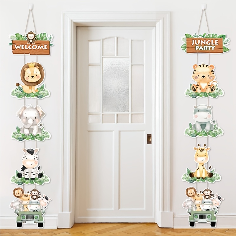 

2d Door Banner 1 Set Jungle Animals Door Banner, Paper Hanging Decor For Baby Shower, Birthday, Use, No Electricity Needed, Green Theme Party Supplies