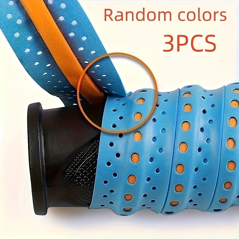 TEMU 3 Random Color Anti-slip Tennis Grip Tapes - Thickened Breathable Perforated Design, Elastic Sweat-absorbing Sports Accessories, Safe Grip Wraps