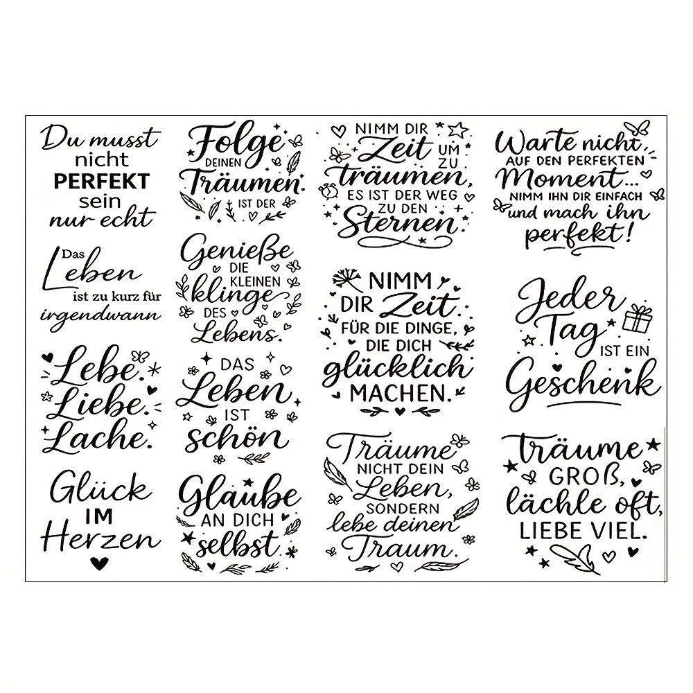 E-shop Aufkleber-Set mit deutschem inspirierendem Zitat-Transfermotiv – Geeignet für Möbel Glas, Motivationszitat-Transferpapier, einfach anzubringen