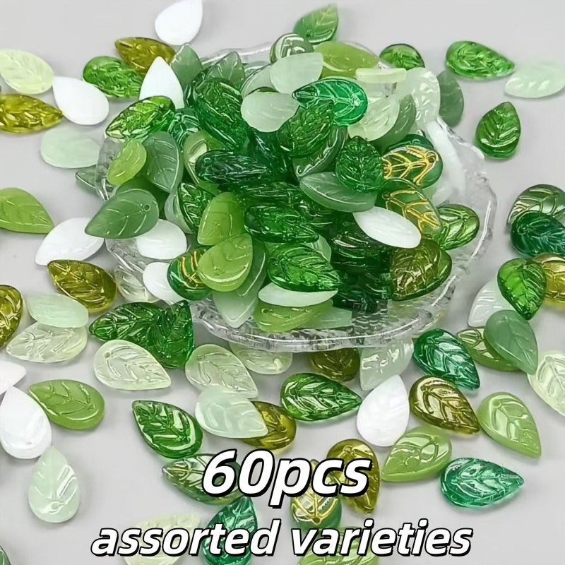 E-shop 60 Stück Zufällige Gemischte Farben Grüne Serie Glasblatt Perlen, Geeignet für Schmuckherstellung, Halskette, Armband, Glasblatt Perlen Perlen