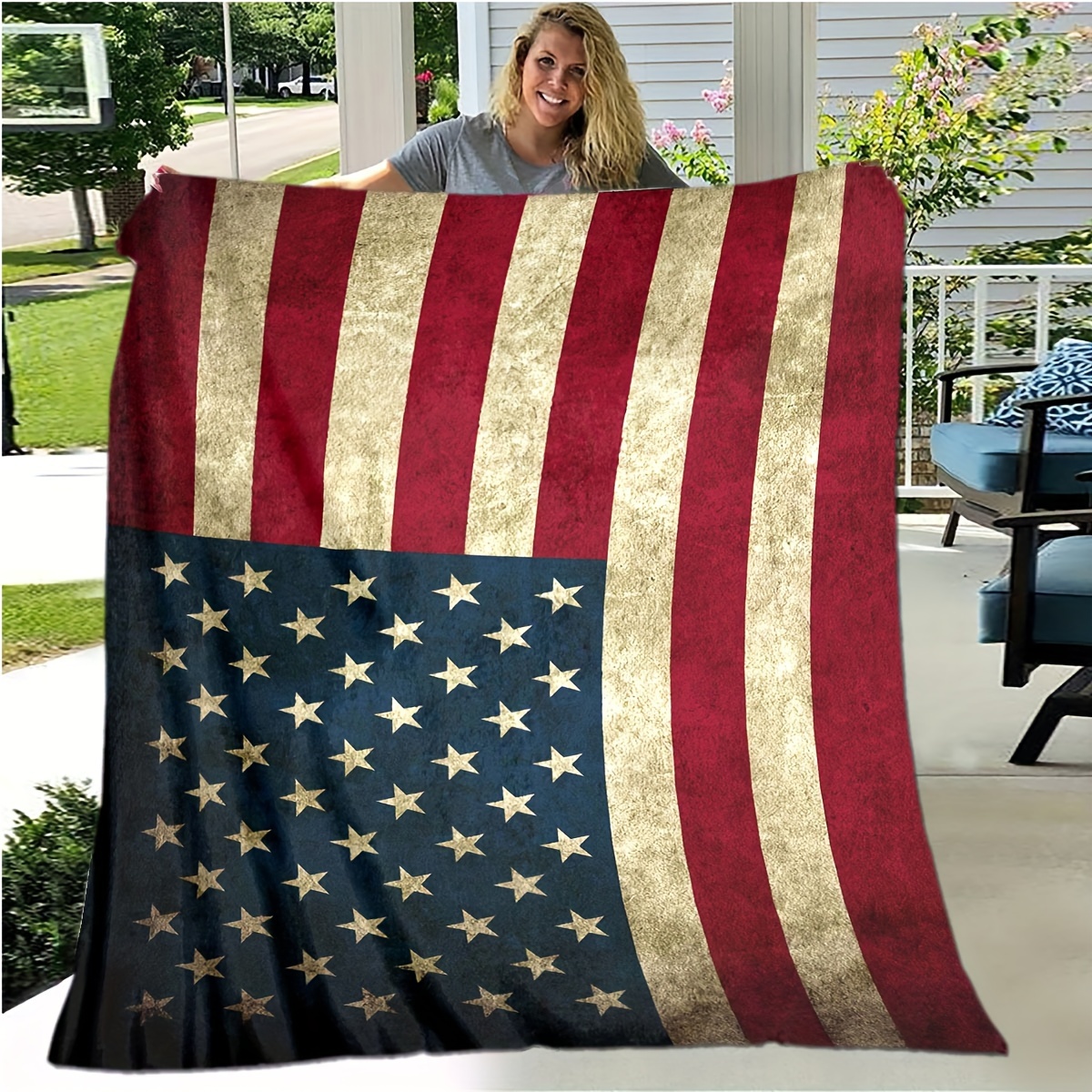 

Cozy Patriotic All Season Throw Blanket Easy Care, Stain & Tear Resistant, Perfect For Sofa, Bed & Travel