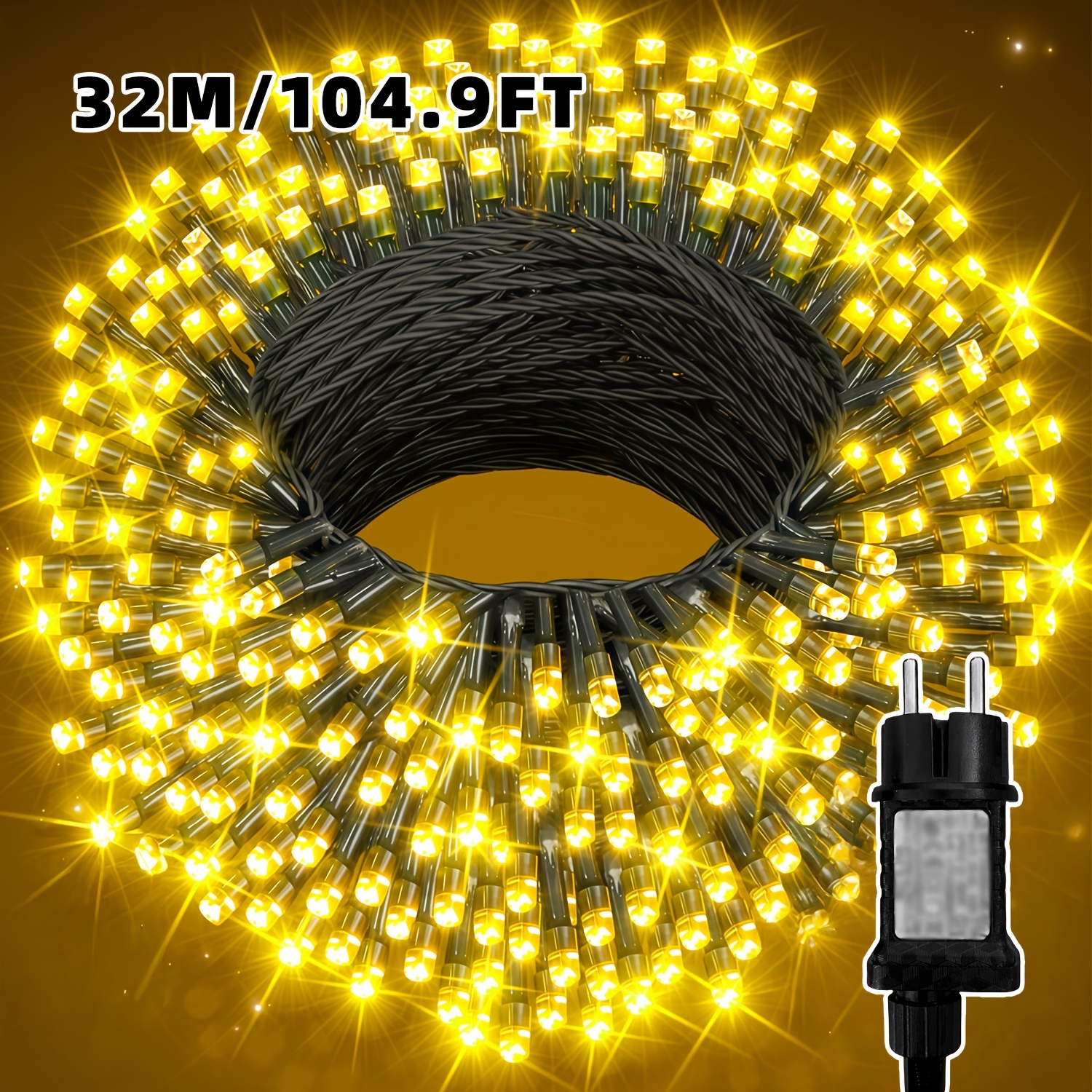 TEMU Led Christmas Tree String Lights, 32.1/22.1/12.1m Eu Plug- Lights, 12 Memory Timing Design, Soft Dark Green Pvc Wire Hanging Lights, Ip44