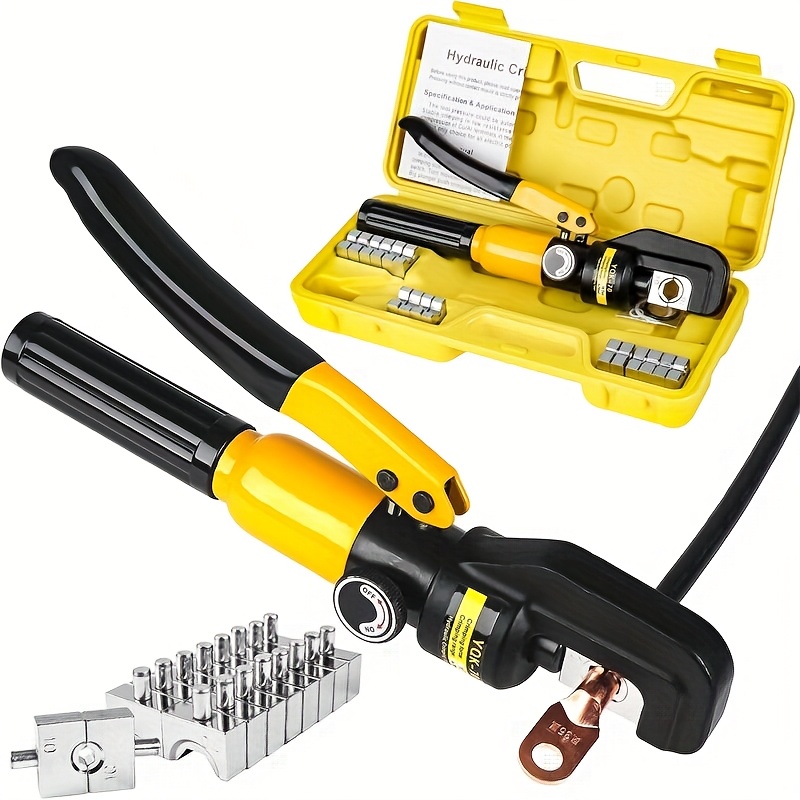 TEMU Manual Hydraulic Crimping Tool Kit | Adjustable Oil Valve Chrome Plated Integrated Handheld Hydraulic Crimper For Wire Crimping - Ideal For