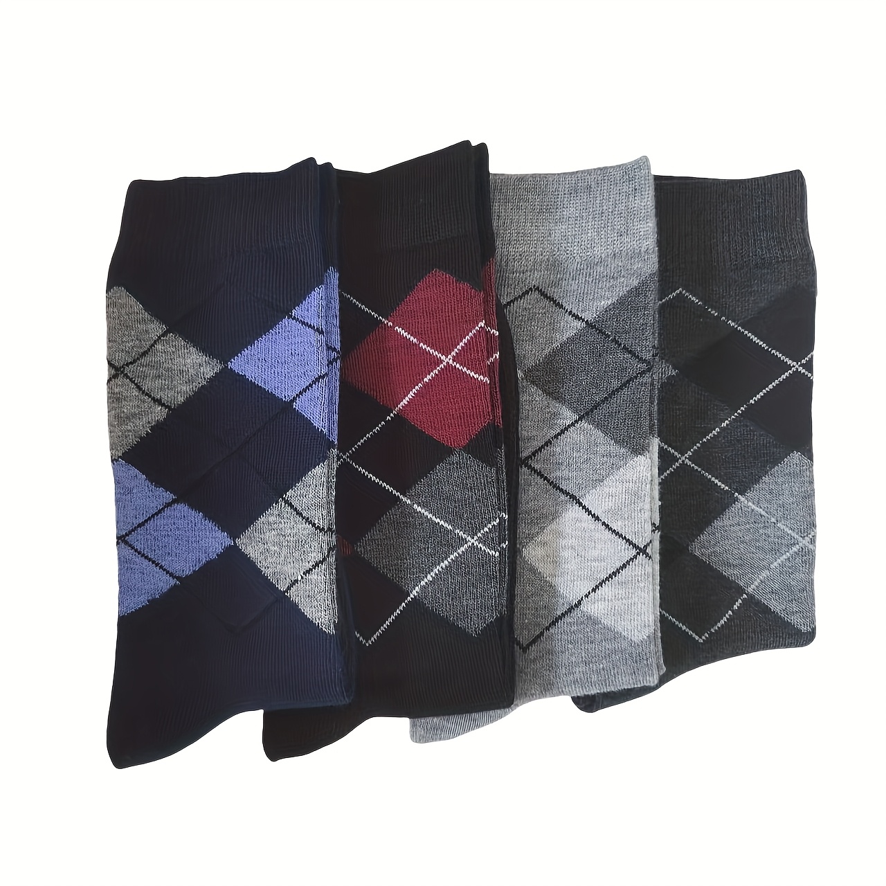 TEMU 4/8 Pairs Of Men's Rhombus Mid-calf Socks, Comfortable Business Casual Socks With Geometric Pattern