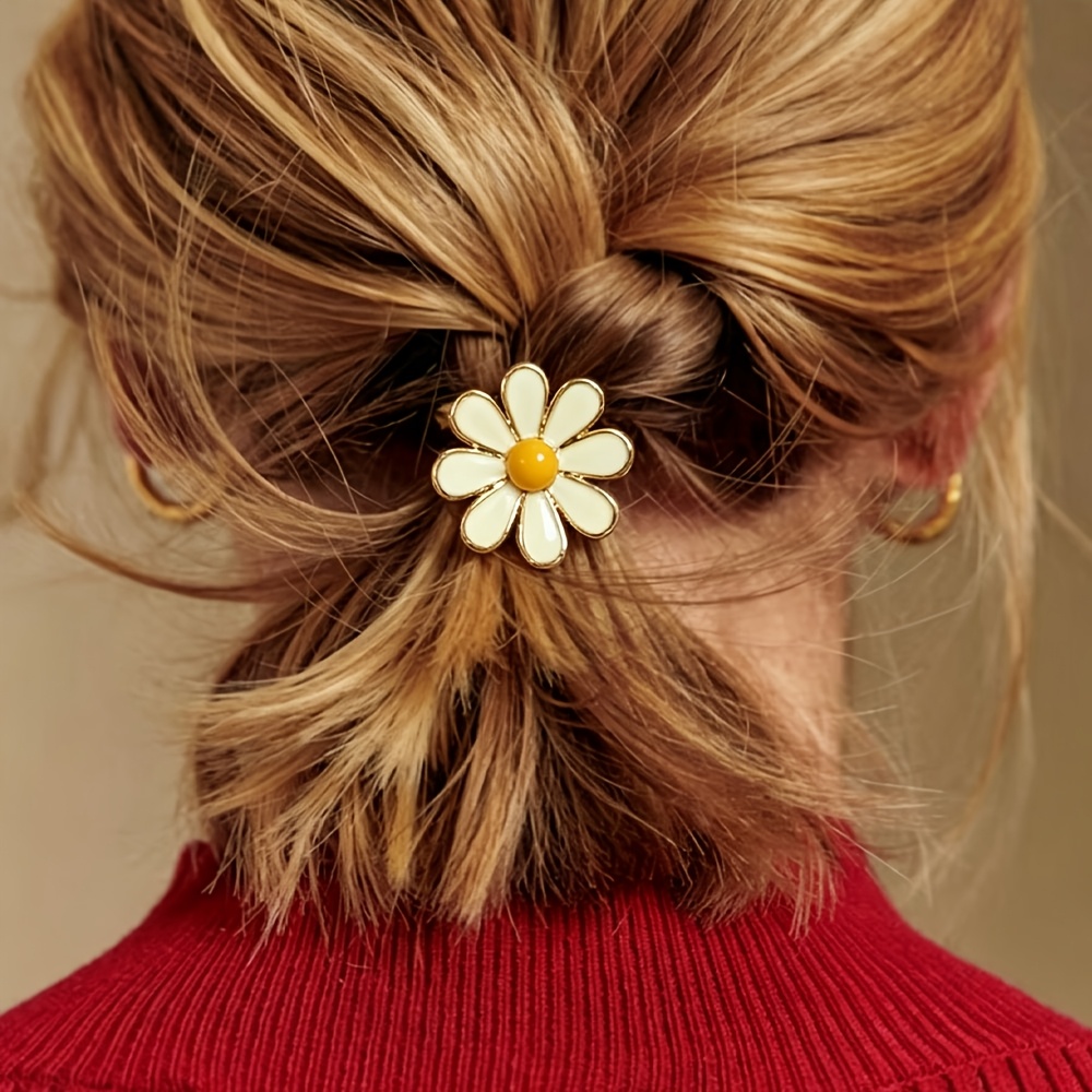 TEMU Pequeño clip de metal con forma de margarita para mujer, clip de tiburón de esmalte , accesorio para el cabello para diario , clip de pelo