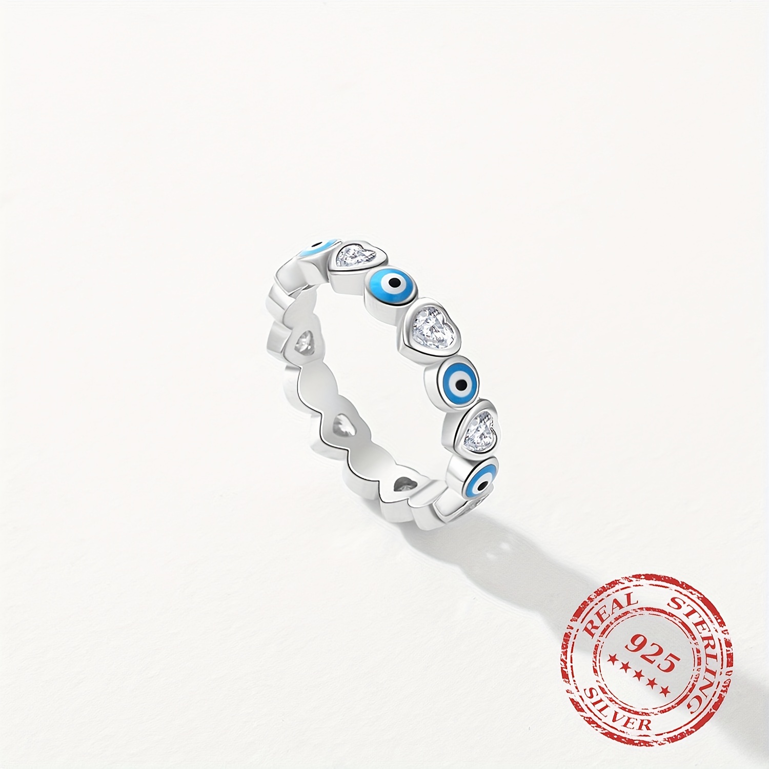 Women's 925 Sterling Silver Heart Shaped Stackable Ring with CZ Eyes
