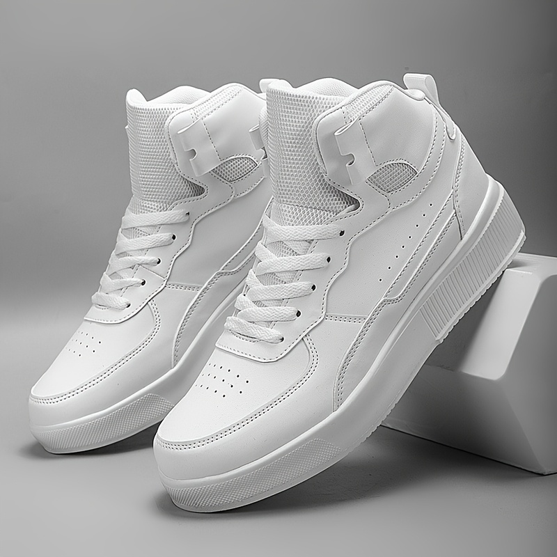 Men'S High-Top Casual Sneakers, Thick Sole Comfortable Lace-Up Shoes, All-Season Fabric Sneakers with EVA Insole, Round Toe Design, and Tread for Outdoor Activities