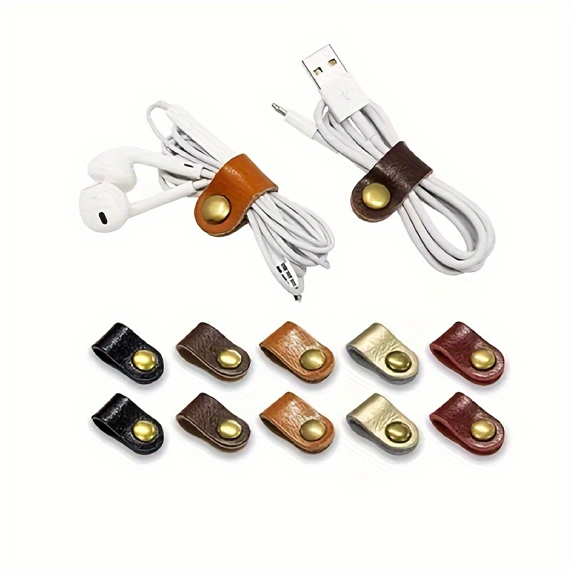 

10 Pieces Assorted Leather Cable Ties For Earphones, , And More - Pu Leather Material