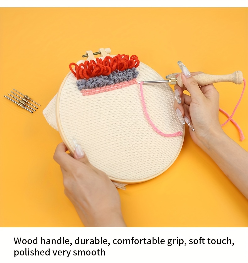 1pc adjustable embroidery punch pen with 3 5 needles   handle multi needle tube for thick yarns diy craft carpet stitching tool details 7