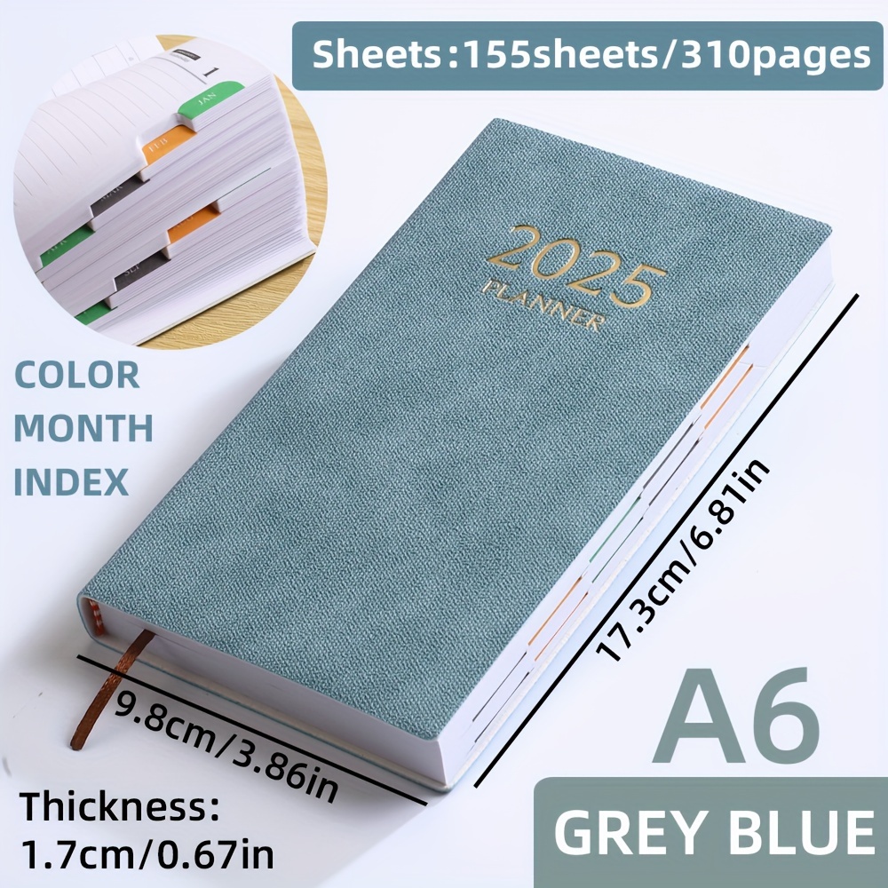 

2025 A6 Daily Planner: 155 Sheets/310 Pages, Color Month Index, Thick 1.7cm, Suitable For School & Daily Life