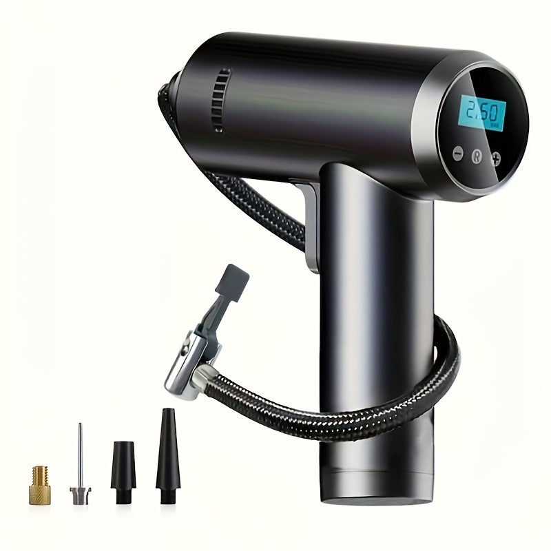 TEMU Compresseur d'Air Portable Fil avec Manomètre Numérique & Double Écran LCD, Batterie Externe -C & Lampe LED d'Urgence, Pompe à Air Rapide pour