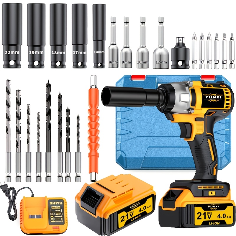 Cordless Impact Wrench Set with Lithium-Ion Battery, Charger, and Accessories for Home and Automotive Repair
