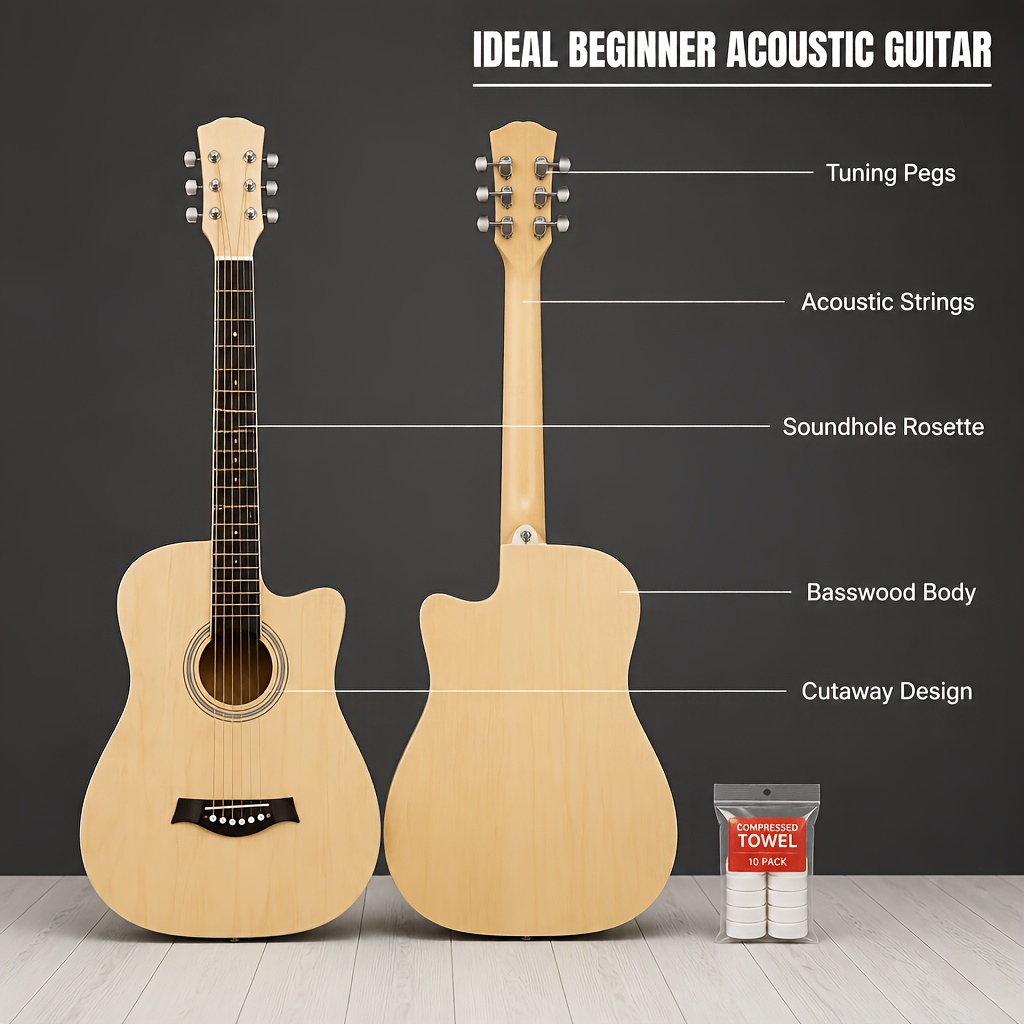 Beginner Acoustic Guitar 38 Inch Full Size with Smooth Fingerboard... product image 9