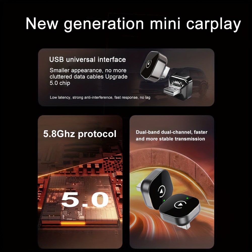 Adaptador Android Auto 2 en 1 2025 CR CarPlay Inalámbrico, Convierte Cableado a Inalámbrico, Inalámbrico Incorporado, Adaptador Carplay Inalámbrico, Conectividad Incar, Conectividad de Alta Velocidad, Usuarios de Smartphone, Conectividad Fiable, Adaptador Inalámbrico para Viajeros Diarios