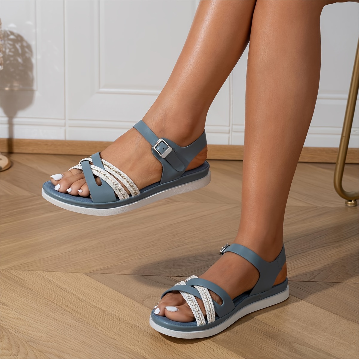 Women's Solid Color Trendy Sandals Ankle Buckle Strap - Temu