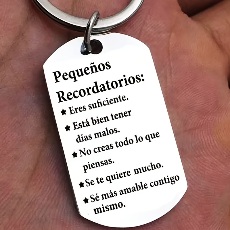 

1pc Inspirational Spanish Keychain, Stainless Steel Tag, Motivational Quotes For Bags & Car Keys, Thoughtful Gift Idea