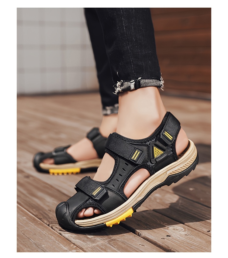 mens summer breathable sandals casual sporty open toe shoes with adjustable straps cover rubber sole for beach hiking and outdoor activities details 14