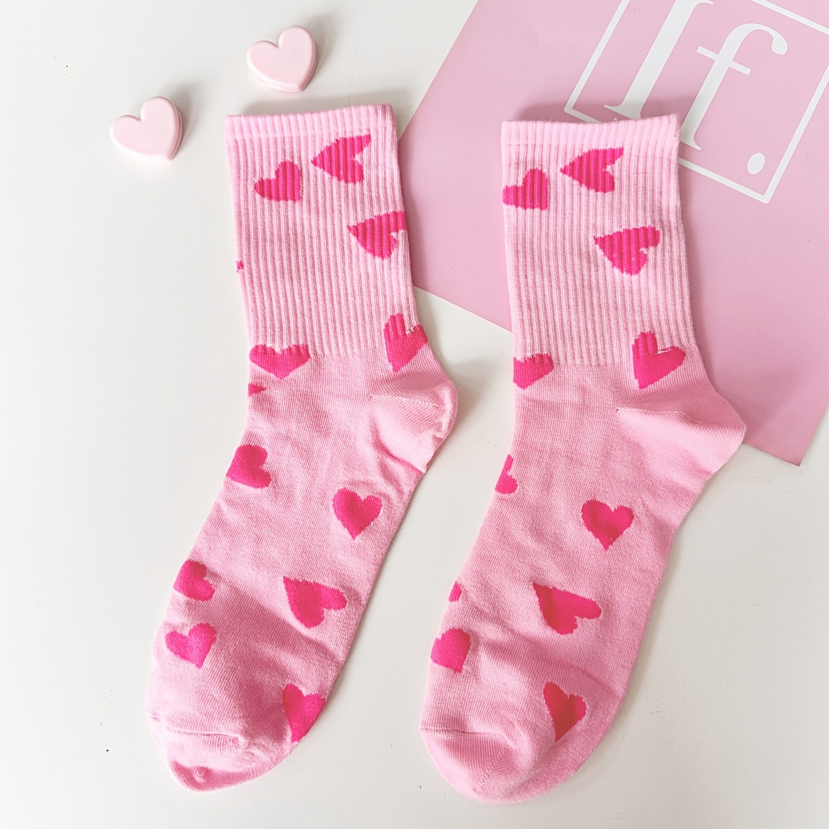 E-shop 1 Paar Mode Socken Süße Socken Rosa Socken für Bequeme Liebessocken für Valentinstag Herz Socken Verspielte Lustige Socken mit Liebesmuster