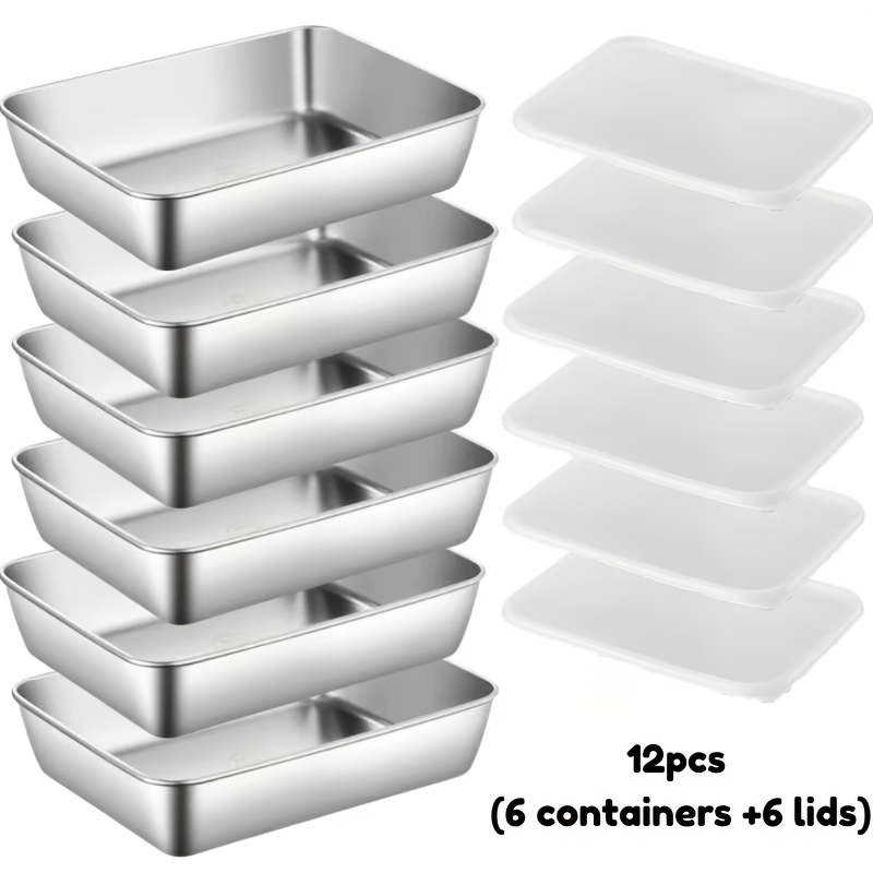 TEMU Set da 12 pezzi: 6 contenitori + 6 coperchi, scatola per la conservazione della con , set di contenitori per alimenti in acciaio inossidabile