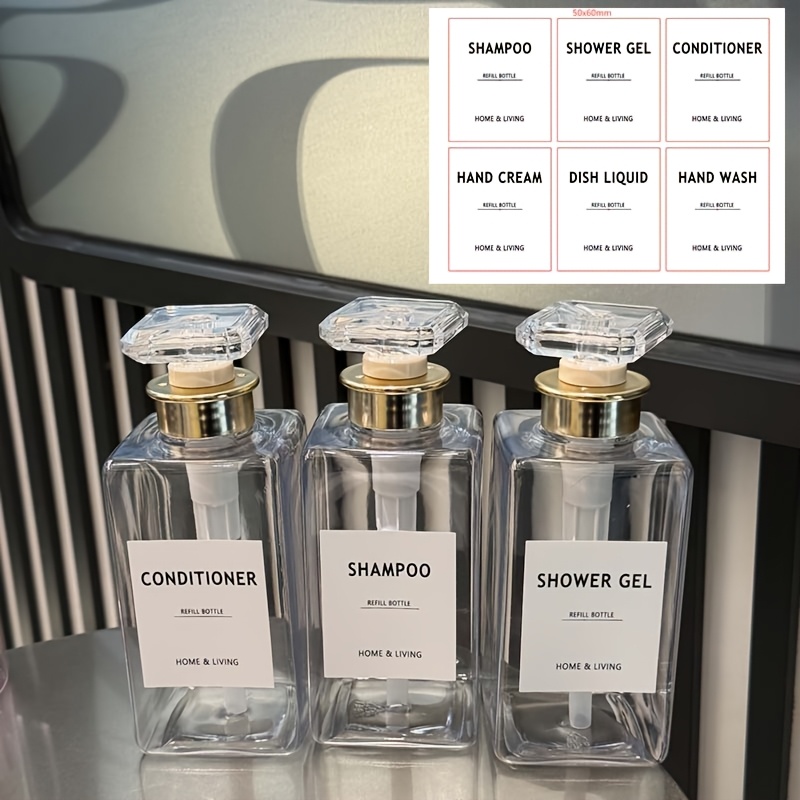 TEMU 3pcs 450ml Large Capacity Transparent Empty Refill Bottles With Pump Heads, Free Latest Waterproof Classification Labels, Plastic Empty Bottles,
