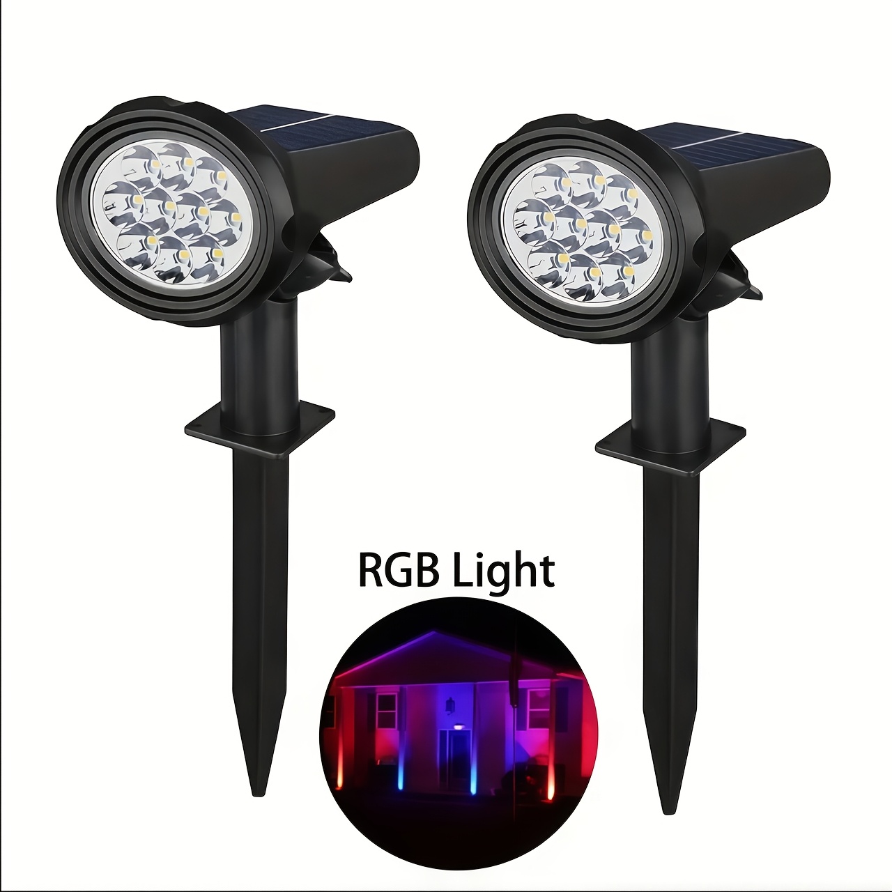TEMU Solar Outdoor Spotlights, Garden And Courtyard Landscape Decorative Lights, 10 Led Light Bulbs, Ip44, Intelligent Light Control For Automatic