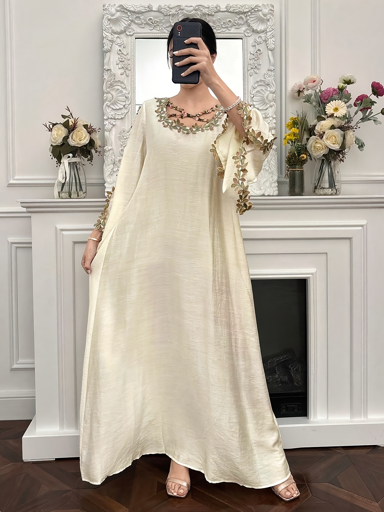 long evening dresses for wedding Zapaka Women Pink Wedding Guest Dress with Ruffle Sleeves A Line V Neck Pleated Chiffon Long Formal Dress, Pink / US12 main image 1