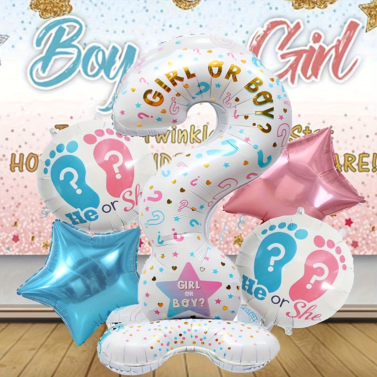 

5-piece Gender Reveal Party Balloon Set - 18" Pink & Blue Star Foil Balloons For Youngsters Shower, Birthday, Wedding Decorations
