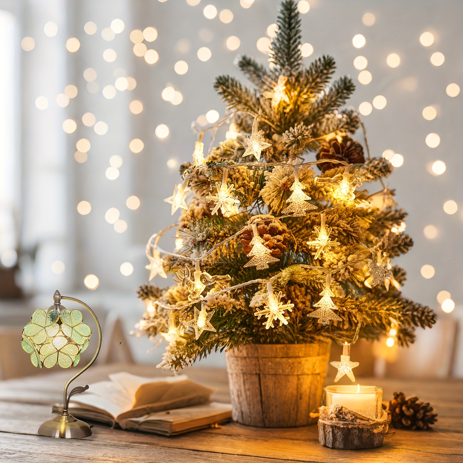 TEMU Un ensemble de guirlandes lumineuses LED de de neige et d'arbres de Noël, en plastique, à piles (piles non incluses), idéal pour décorer les