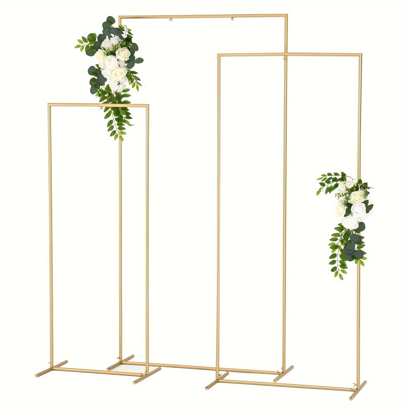 

3 Pieces Set Golden Metal Arch Stand, Square Balloon Arch Backdrop Stand For Weddings, Birthdays, And Graduation Decor, 4.9ft 5.9ft 6.6ft