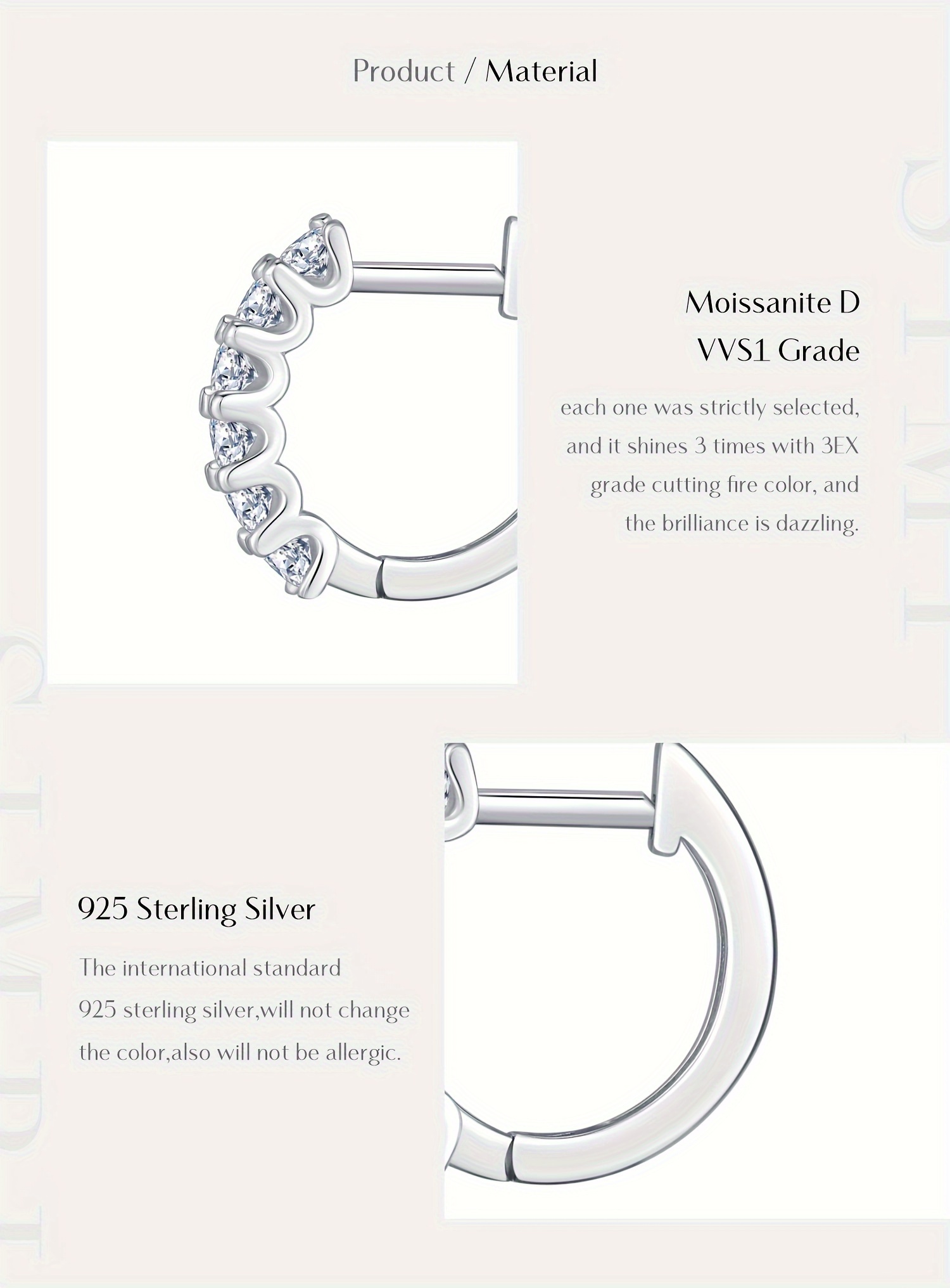 elegant moissanite hoop earrings for women s925 sterling silvery sparkling   diamond accents     special occasions details 3