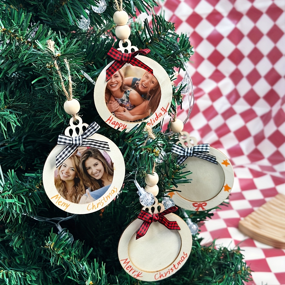 24pcs Art   Christmas   Ornament Set, DIY Blank Holiday Crafts with   Bows and Pearls for Tree & Stocking Décor