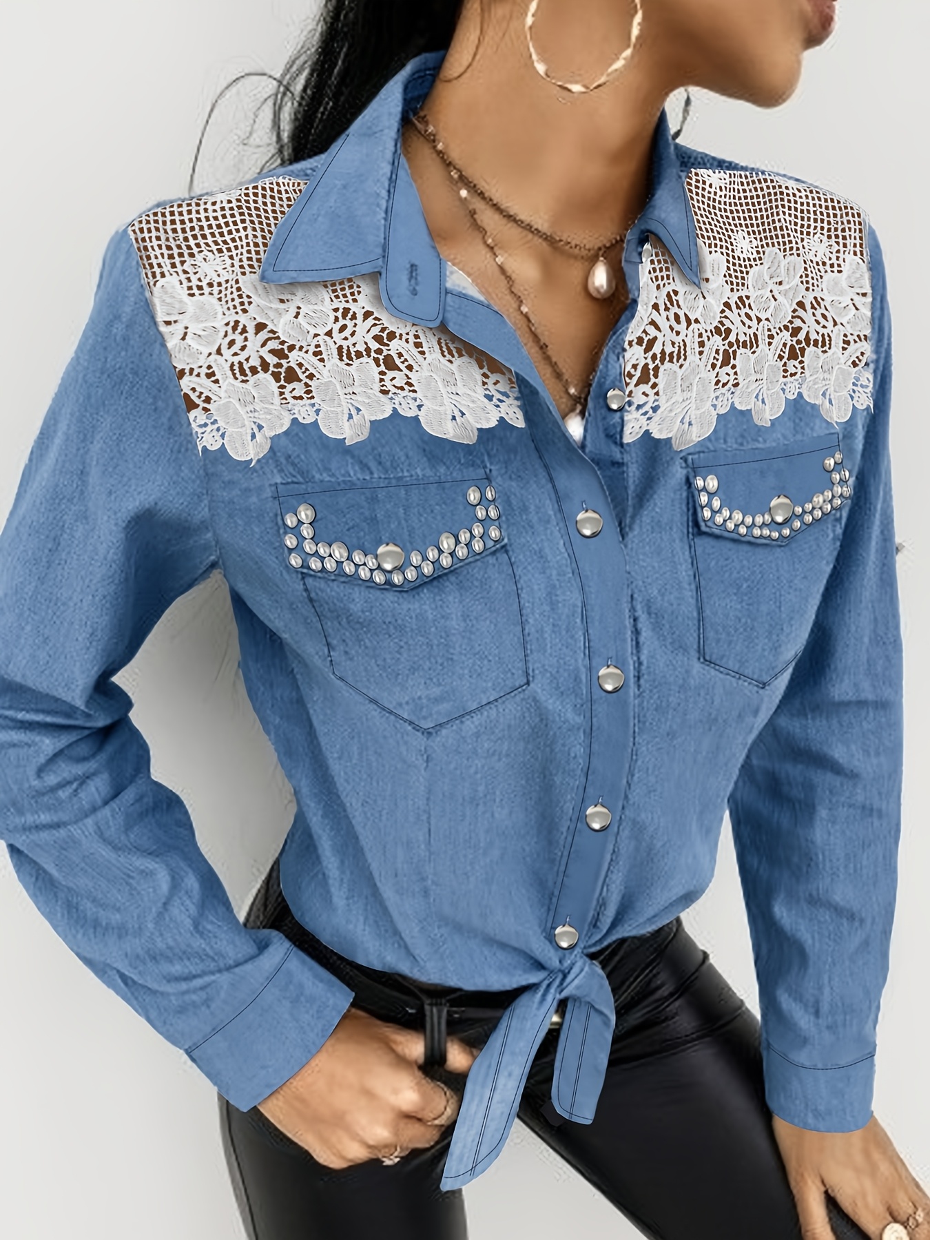 womens elegant western style lace trim pearl button fringe Temu