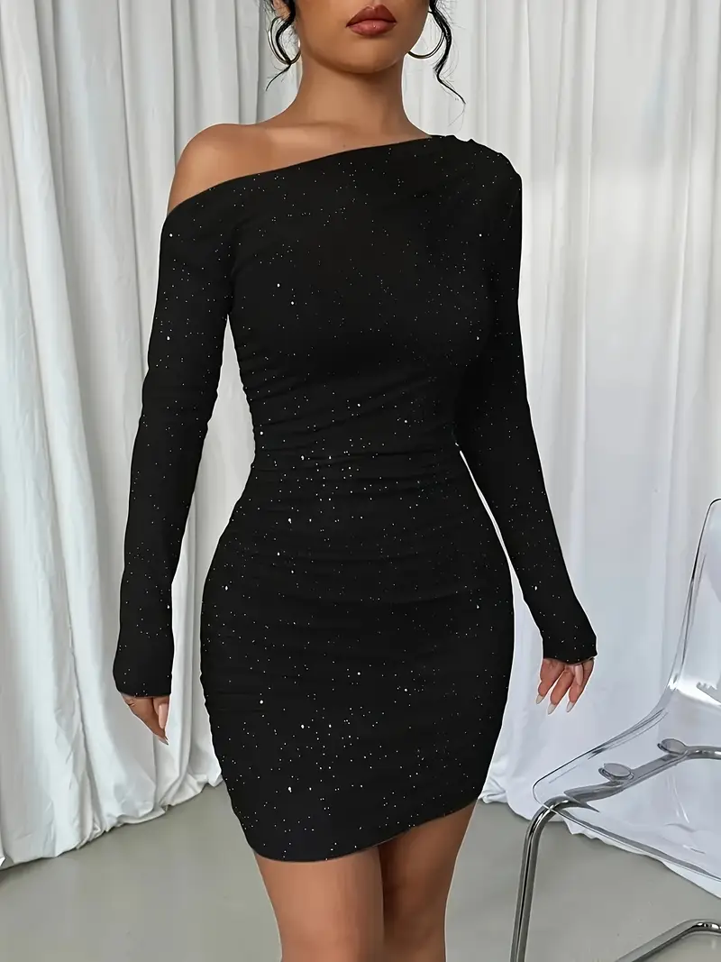 solid one shoulder bodycon dress Sexy Solid Color Ruched One Shoulder Midi Bodycon Dress