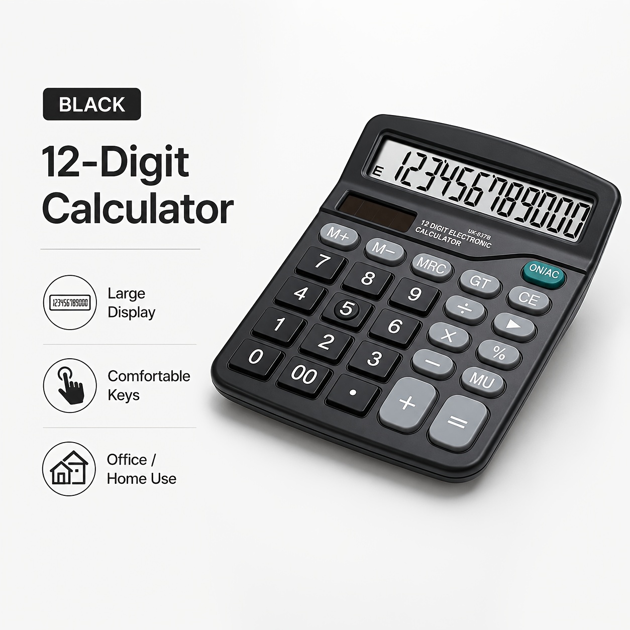 TEMU Calculatrice de bureau, calculatrice de bureau 12 chiffres avec double alimentation, grandes touches faciles à appuyer, écran clair, jolie