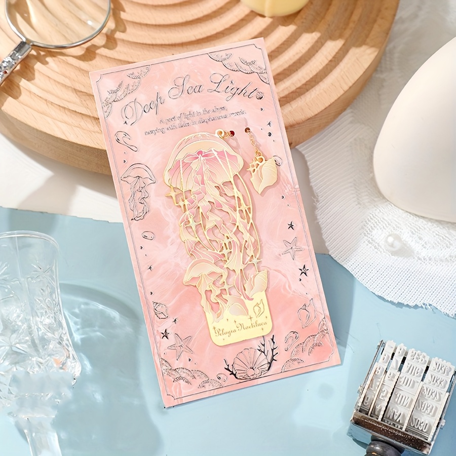 TEMU 1pc Irregular Metal Openwork Bookmark With Sinking Sea And Floating Light, Three-dimensional Jellyfish Ocean Pattern, Stationery Supplies,