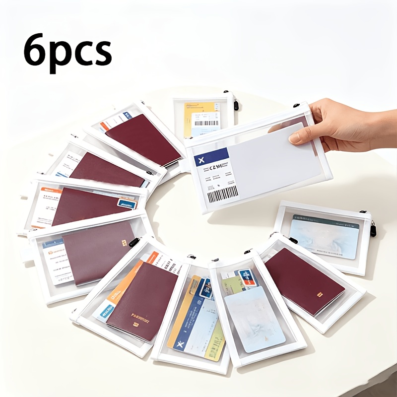 TEMU 6pcs White Zippered Travel Document Organizer Pouches - Storage Bags, Suitable For , Airline Tickets, Id Cards, Credit Cards, Charger Cables,