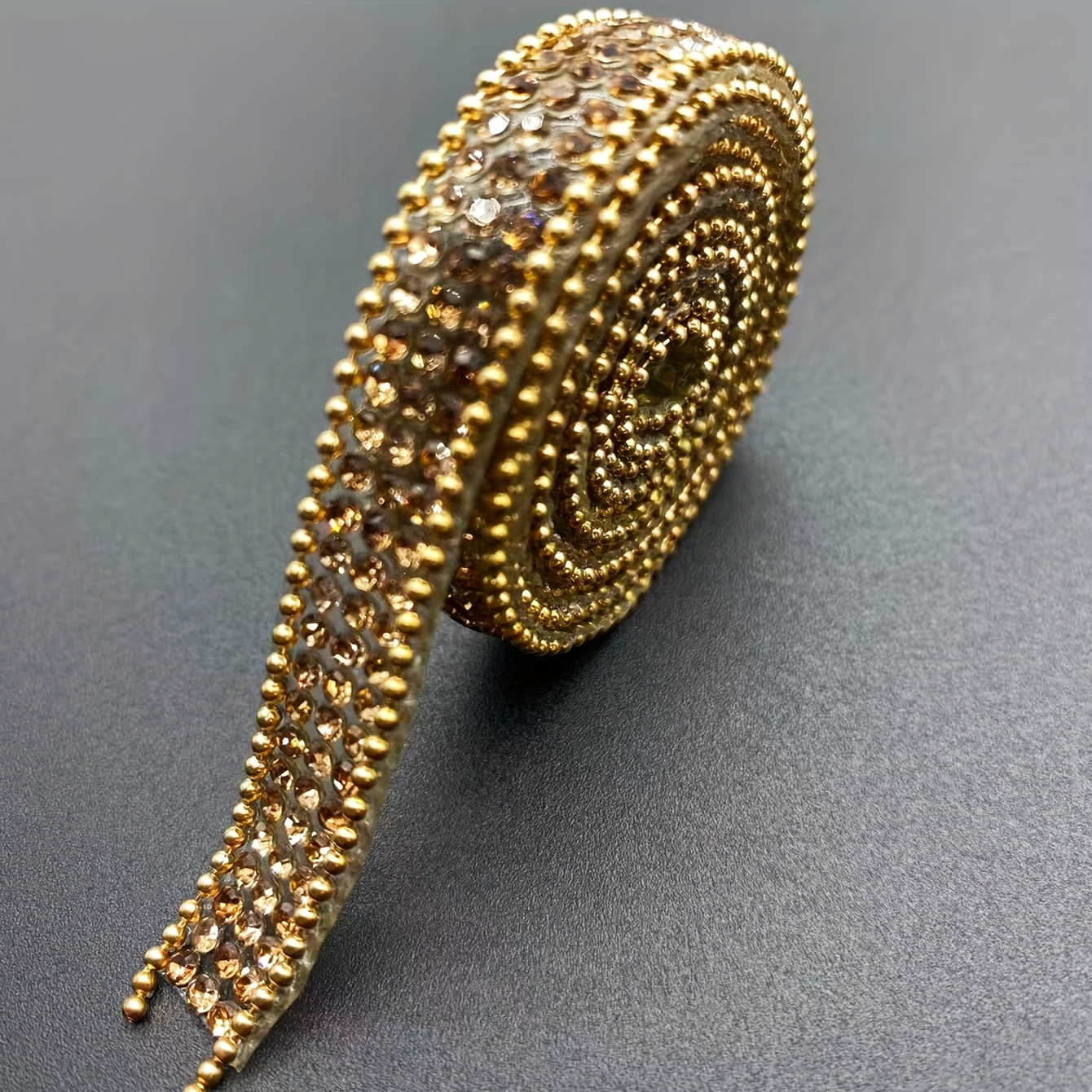 TEMU Autocollant décoratif de strass avec adhésif thermofusible couleur champagne, d'une longueur d'une yard, pour bricolage, artisanat, bijoux,