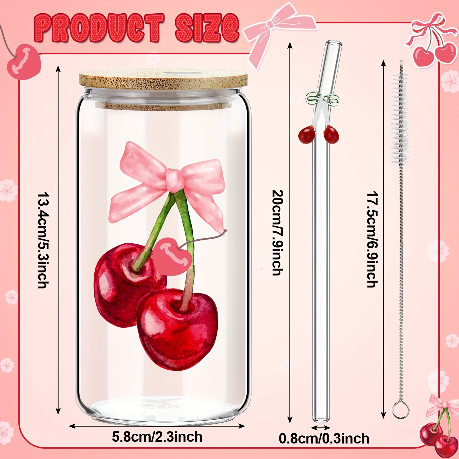 set 4 bows 16 oz glass cups lids straws cleaning - Temu