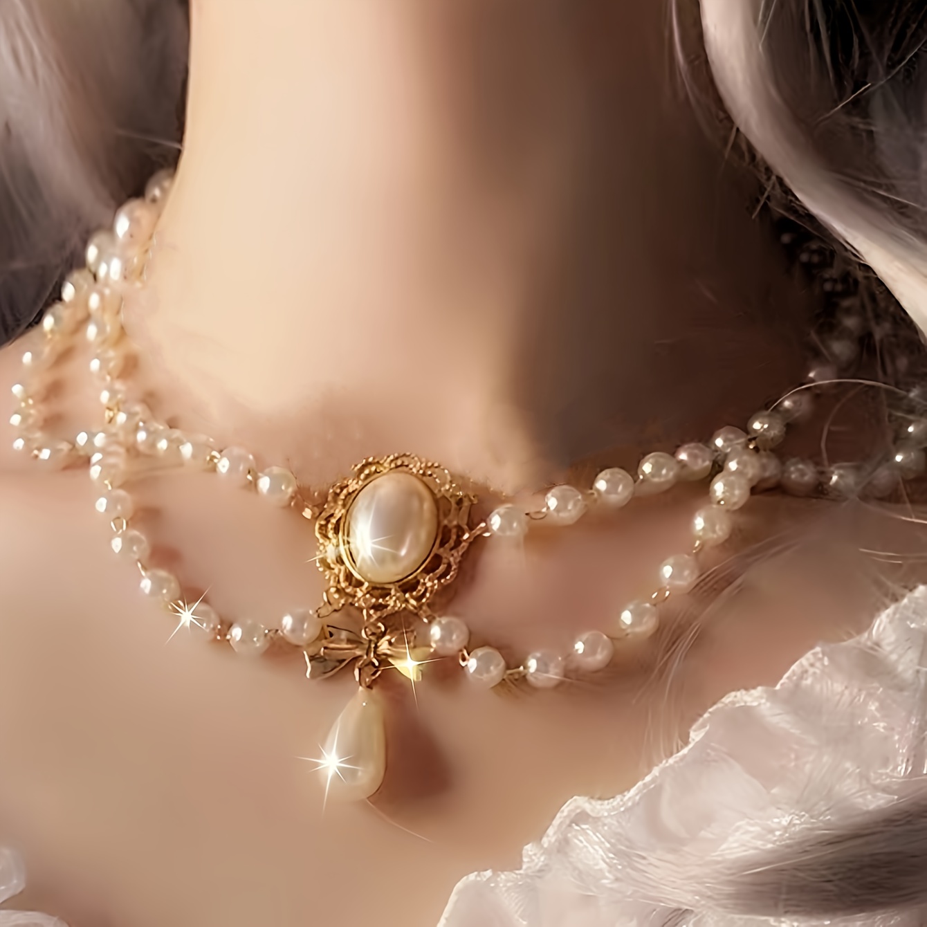 

Vintage Faux Pearl Tassel Necklace Elegant Temperament Princess Queen Court Style Fashion Classic Versatile Bridal Dinner Prom Wedding Short Choker Clavicle Chain Middle East Jewelry For Women
