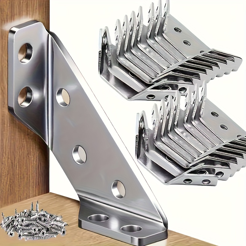 50pcs Heavy Duty Stainless Steel Corner Braces with Screws (10 Brackets And 40 Screws), 90 Degree Angle Brackets for Furniture Cabinet Wood Frame, Pre-Drilled Rustproof Anti-Scratch Hardware Connector, Easy to Install for Shelves Projects