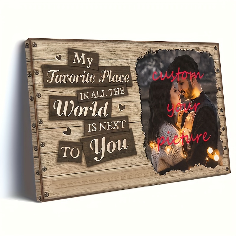 

Custom Couple's Photo Gift - Personalized "my Favorite Place In The World" Wooden Frame Wall Art, Ready To Hang, Perfect For , 11.8x15.7 Inches