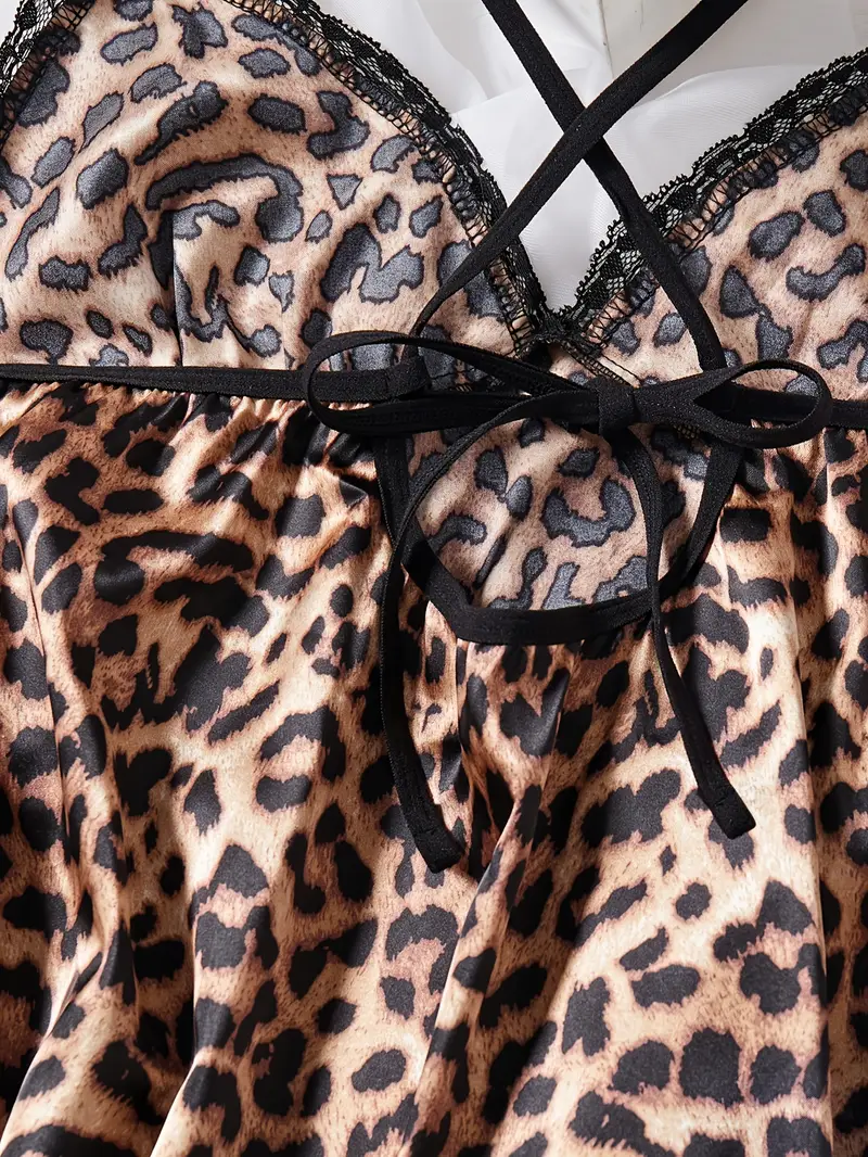 leopard print slit nightdress lace contrast lace dress - Temu Brazil leopard print slit nightdress lace contrast lace dress - Temu Brazil