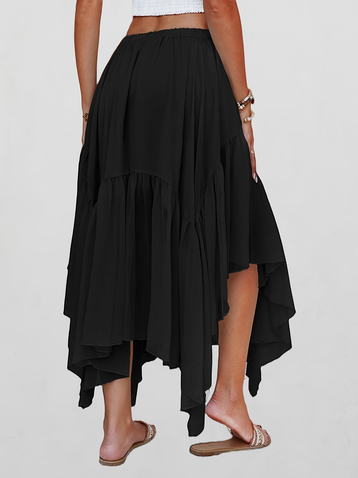 Womens Summer Boho Maxi Skirt Casual Asymmetric High-Low Hem Flowy Bohemia  Long Skirt