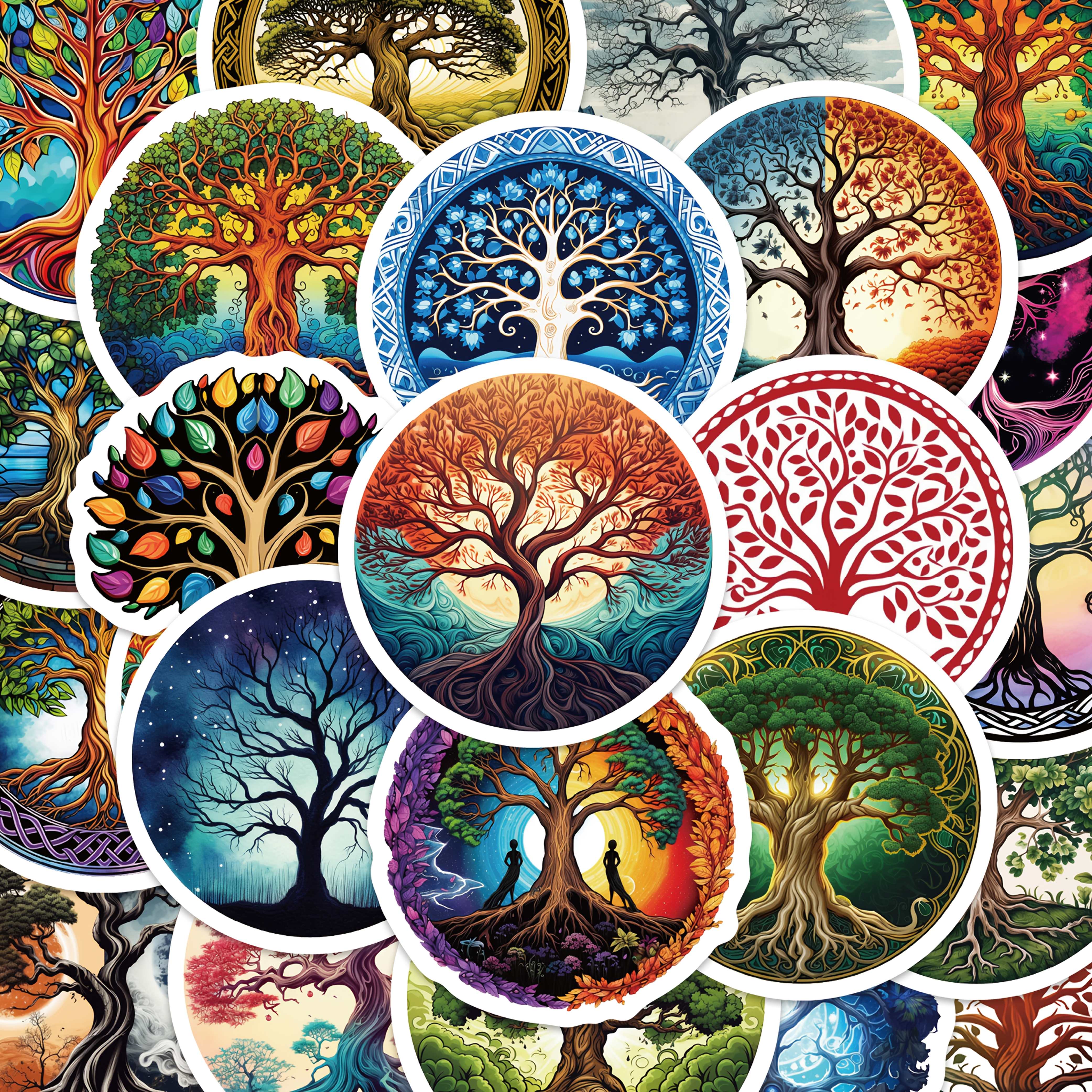 A Set Of 50 Tree Of Life Stickers For Decorating , Desk, Laptop, Phone Case, Tablet, And Diary