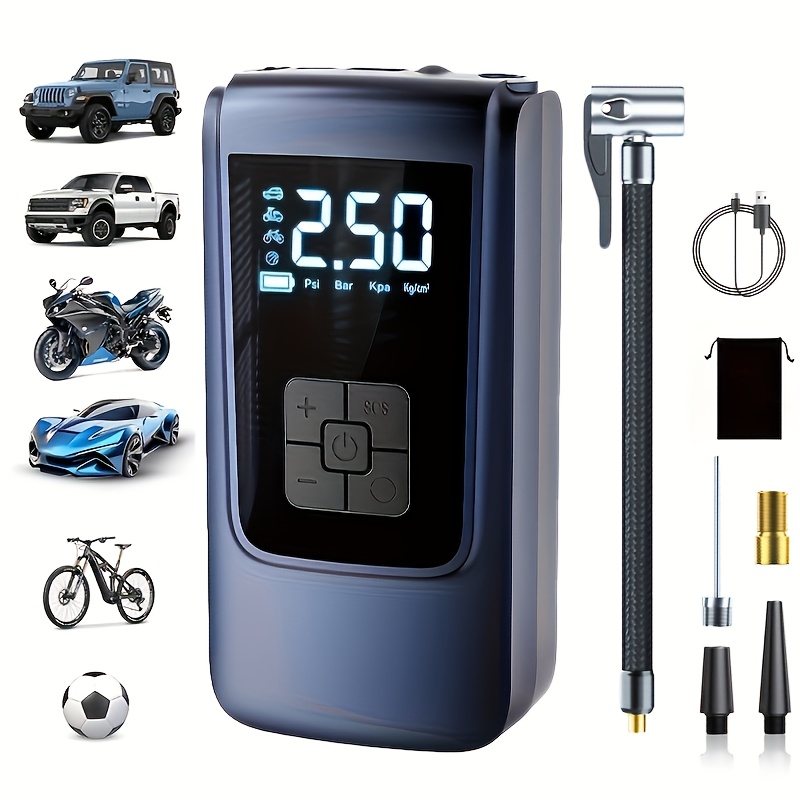 portable car inflator pump with led light usb rechargeable 18650 lithium battery air compressor for cars motorcycles and bicycle tires bike tire inflator accessory Product details 0