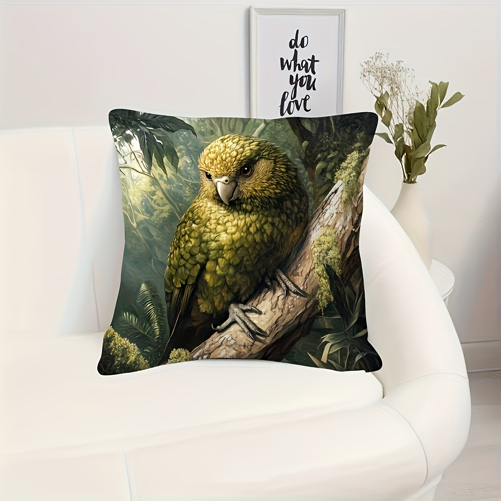 TEMU 1pc Kakapo New Zealand Bird Pillowcase Zipper Closure Single-sided Print, 18x18 Inches Polyester Fiber Material, Ideal For Home, Office, Sofa,