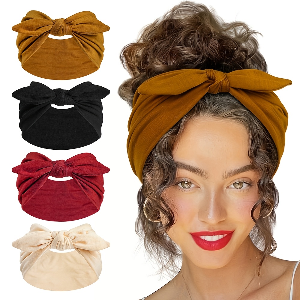 TEMU 4pcs Women's Bow Headbands, Wide Band Women's Headband Anti-slip Hairband, African Thickened Sports Fitness Headscarf Hair Accessory (fashion)