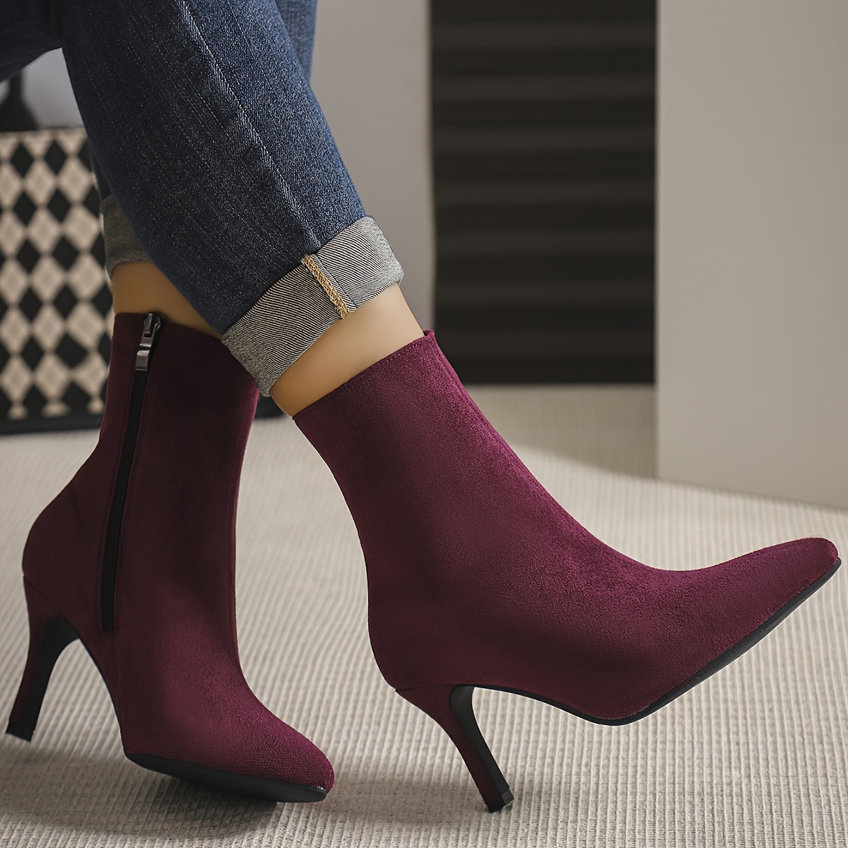 Pointed Toe Ankle Boots with Inner Fleece Warm Lining